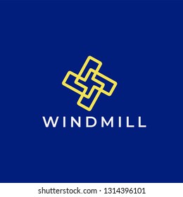 linear windmill in outline style logo design