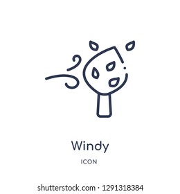 Linear windy icon from Autumn outline collection. Thin line windy vector isolated on white background. 