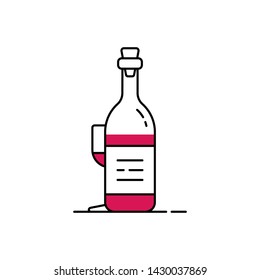 linear wine bottle and glass behind. stroke winebottle logotype graphic minimal flat lineart art design isolated on white background. concept of french national alcoholic drink and winery product