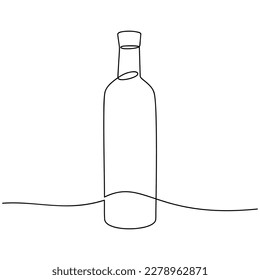 Linear wine bottle vector one line continuous drawing illustration. Hand drawn silhouette icon. Minimal design element for print, banner, card, wall art poster, brochure, product logo.