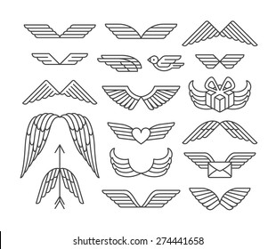 Linear wings and icons'set.