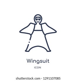 Linear wingsuit icon from Camping outline collection. Thin line wingsuit vector isolated on white background. wingsuit trendy illustration