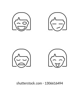 Linear Winking, Sad, Sceptic, Goofy Vector Illustration Of 4 outline Icons. Editable Pack Of Winking, Sad, Sceptic, Goofy