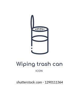 Linear wiping trash can icon from Cleaning outline collection. Thin line wiping trash can vector isolated on white background. wiping trash can trendy illustration