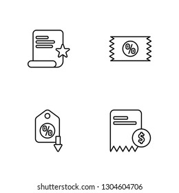 Linear Wishlist, Discount, Discount, Receipt Vector Illustration Of 4 outline Icons 