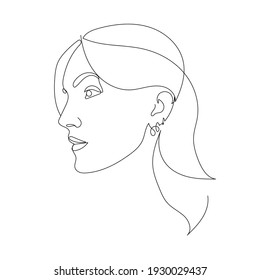 Linear woman with cat. One continuous line. Portrait in minimal style. Girl with kitty. Logo for veterinary clinic, cat nursery.  Vector graphic illustration.