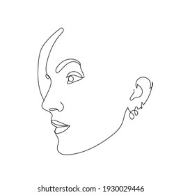 Linear woman with cat. One continuous line. Portrait in minimal style. Girl with kitty. Logo for veterinary clinic, cat nursery.  Vector graphic illustration.