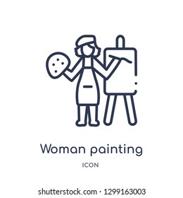 Linear woman painting icon from Ladies outline collection. Thin line woman painting icon isolated on white background. woman painting trendy illustration