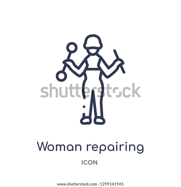 Linear woman repairing icon from\
Ladies outline collection. Thin line woman repairing icon isolated\
on white background. woman repairing trendy\
illustration
