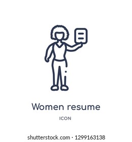 Linear women resume icon from Ladies outline collection. Thin line women resume icon isolated on white background. women resume trendy illustration