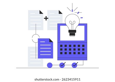 Novo negócio de fluxo de trabalho linear. Fluxograma para obter resultado, mapear ou planejar o procedimento de negócios, solução, estratégia para implementar o conceito. Ilustração plana de vetor de desenhos animados, ícone. Destino de design abstrato e elegante 