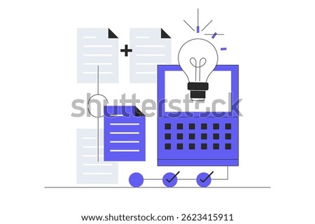 Linear workflow new business. Flowchart to get result, map or plan business procedure, solution, strategy to implement concept. Flat Cartoon Vector Illustration, icon. Stylish abstract design landing 