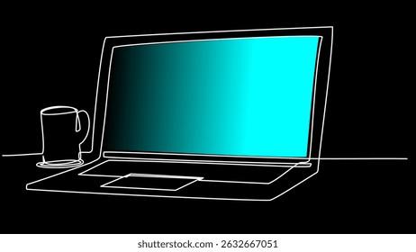 Linear Workspace: Minimalist Vector Art of a Laptop
