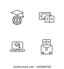 Linear Worldwide, Laptop, Browser, Book Vector Illustration Of 4 outline Icons. 