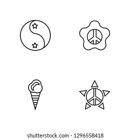 Linear Yin yang, Ice cream, Flower, Pacifism Vector Illustration Of 4 outline Icons. Editable Pack Of Yin yang, Ice cream, Flower, Pacifism