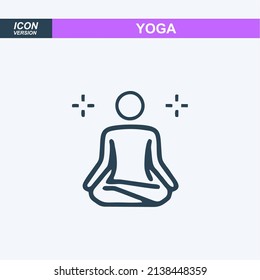 linear yoga in lotus position icon. concept of concentration, standing serenity, stretching workout, on-line teach harmony, learning sport in spa, office or home. black simple sign on white background