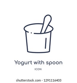 Linear yogurt with spoon icon from Bistro and restaurant outline collection. Thin line yogurt with spoon vector isolated on white background. yogurt with spoon trendy illustration