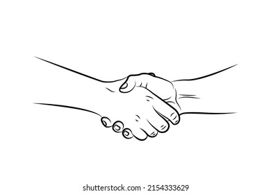 lineart black line hand shaking, black outline business handshake, partnership, deal, agreement symbol vector illustration