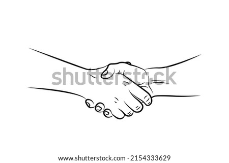 lineart black line hand shaking, black outline business handshake, partnership, deal, agreement symbol vector illustration