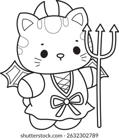 Lineart of a bunch of cute cat with various activities.
Outline of kawaii animal kitty for scrapbook and sticker.
outline of kitten wearing a red devil costume
