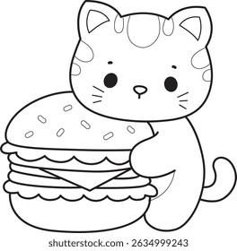 Lineart de um bando de gato bonito com várias atividades.
Contorno de kawaii animal kitty para scrapbook e adesivo.
esboço de gatinho trazer um hambúrguer

