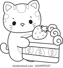 Lineart of a bunch of cute cat with various activities.
Outline of kawaii animal kitty for scrapbook and sticker.
outline of kitten bring a strawberry cake
