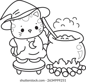 Lineart of a bunch of cute cat with various activities.
Outline of kawaii animal kitty for scrapbook and sticker.
outline of witch kitten cooking a potion
