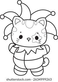 Lineart of a bunch of cute cat with various activities.
Outline of kawaii animal kitty for scrapbook and sticker.
outline of kitten wearing clown costume
