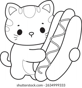 Lineart of a bunch of cute cat with various activities.
Outline of kawaii animal kitty for scrapbook and sticker.
outline of kitten want to eating hot dog