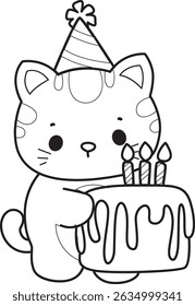 Lineart of a bunch of cute cat with various activities.
Outline of kawaii animal kitty for scrapbook and sticker.
outline of kitten bring a birthday cake
