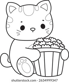 Lineart de um bando de gato bonito com várias atividades.
Contorno de kawaii animal kitty para scrapbook e adesivo.
esboço de gatinho trazer uma pipoca
