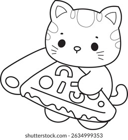Lineart of a bunch of cute cat with various activities.
Outline of kawaii animal kitty for scrapbook and sticker.
outline of kitten bring a pizza
