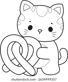 Lineart de um bando de gato bonito com várias atividades.
Contorno de kawaii animal kitty para scrapbook e adesivo.
esboço de gatinho trazer um waffle

