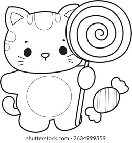 Lineart of a bunch of cute cat with various activities.
Outline of kawaii animal kitty for scrapbook and sticker.
outline of kitten bring a lollipop
