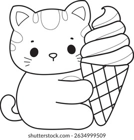 Lineart de um bando de gato bonito com várias atividades.
Contorno de kawaii animal kitty para scrapbook e adesivo.
esboço de gatinho trazer um sorvete de morango
