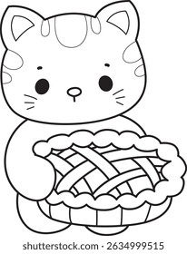 Lineart de um bando de gato bonito com várias atividades.
Contorno de kawaii animal kitty para scrapbook e adesivo.
esboço de gatinho trazer uma torta Cherry
