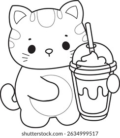 Lineart de um bando de gato bonito com várias atividades.
Contorno de kawaii animal kitty para scrapbook e adesivo.
esboço de gatinho trazer um milkshake

