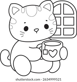 Lineart of a bunch of cute cat with various activities.
Outline of kawaii animal kitty for scrapbook and sticker.
outline of kitten enjoy with hot tea
