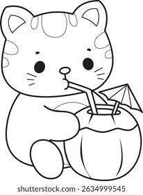 Lineart of a bunch of cute cat with various activities.
Outline of kawaii animal kitty for scrapbook and sticker.
outline of kitten drinking a coconut
