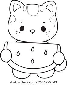 Lineart of a bunch of cute cat with various activities.
Outline of kawaii animal kitty for scrapbook and sticker.
outline of kitten bring a watermelon
