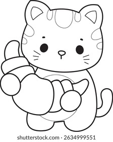 Lineart de um bando de gato bonito com várias atividades.
Contorno de kawaii animal kitty para scrapbook e adesivo.
esboço de gatinho trazer um pão
