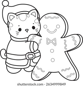 Lineart of a bunch of cute cat with various activities.
Outline of kawaii animal kitty for scrapbook and sticker.
outline of Santa kitten with ginger bread
