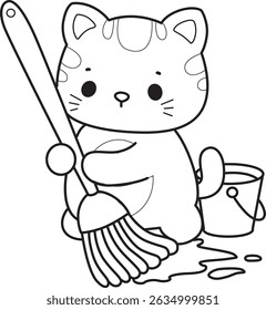 Lineart of a bunch of cute cat with various activities.
Outline of kawaii animal kitty for scrapbook and sticker.
outline of kitten clear the floor with mop and water
