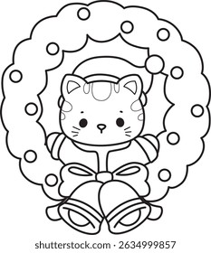 Lineart of a bunch of cute cat with various activities.
Outline of kawaii animal kitty for scrapbook and sticker.
outline of Santa kitten in the middle of door decoration
