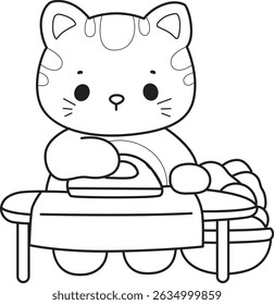 Lineart de um bando de gato bonito com várias atividades.
Contorno de kawaii animal kitty para scrapbook e adesivo.
esboço de gatinho passar as roupas

