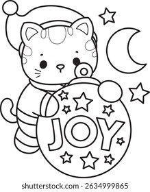 Lineart of a bunch of cute cat with various activities.
Outline of kawaii animal kitty for scrapbook and sticker.
outline of Santa kitten with Joy snowball
