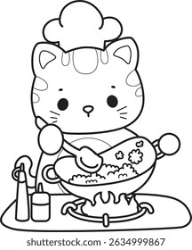Lineart of a bunch of cute cat with various activities.
Outline of kawaii animal kitty for scrapbook and sticker.
outline of kitten cooking a fried rice

