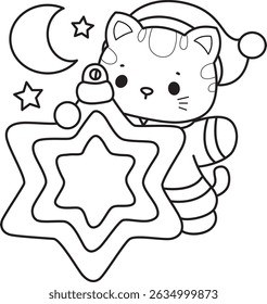 Lineart of a bunch of cute cat with various activities.
Outline of kawaii animal kitty for scrapbook and sticker.
outline of Santa kitten with stars
