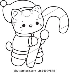 Lineart of a bunch of cute cat with various activities.
Outline of kawaii animal kitty for scrapbook and sticker.
outline of Santa kitten bring a candy
