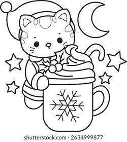 Lineart of a bunch of cute cat with various activities.
Outline of kawaii animal kitty for scrapbook and sticker.
outline of Santa kitten with hot chocolate